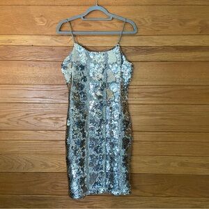 Vintage 80s 90s silver sequin bodycon mini dress